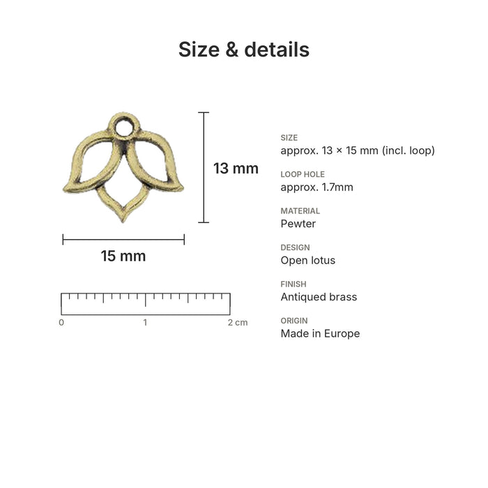 lotus charms size details open brass
