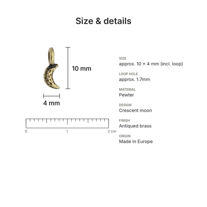 moon charms size details crescent brass