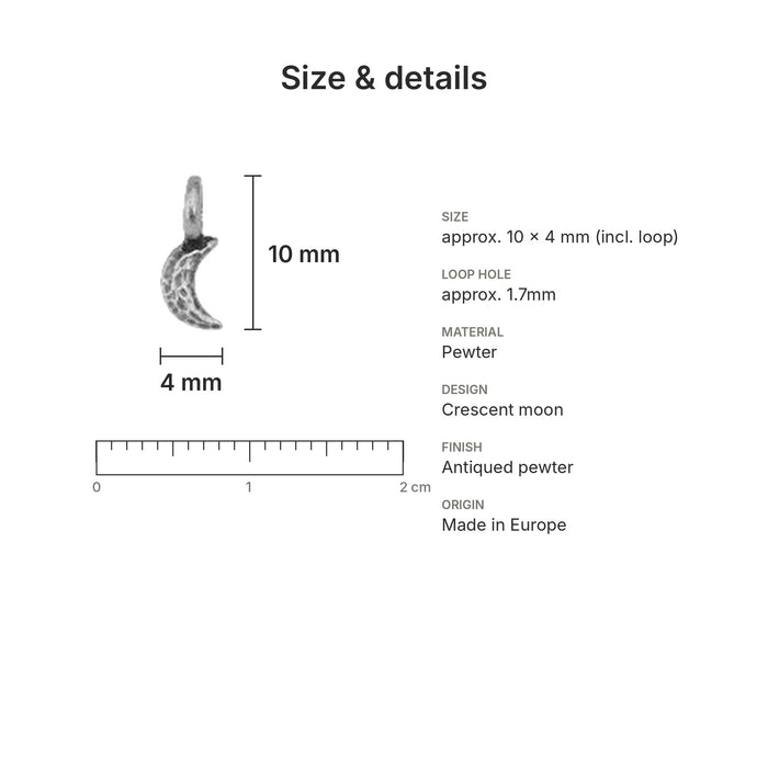 moon charms size details crescent pewter