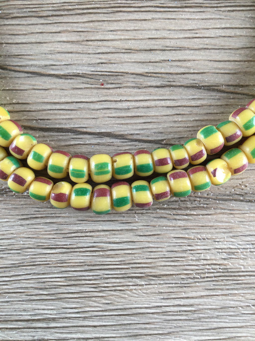 Hidden Gems: Vintage Striped Yellow Brown & Green Czech Glass Beads
