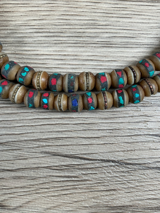 Hidden Gems: Inlaid Bone Mala Beads (8mm)