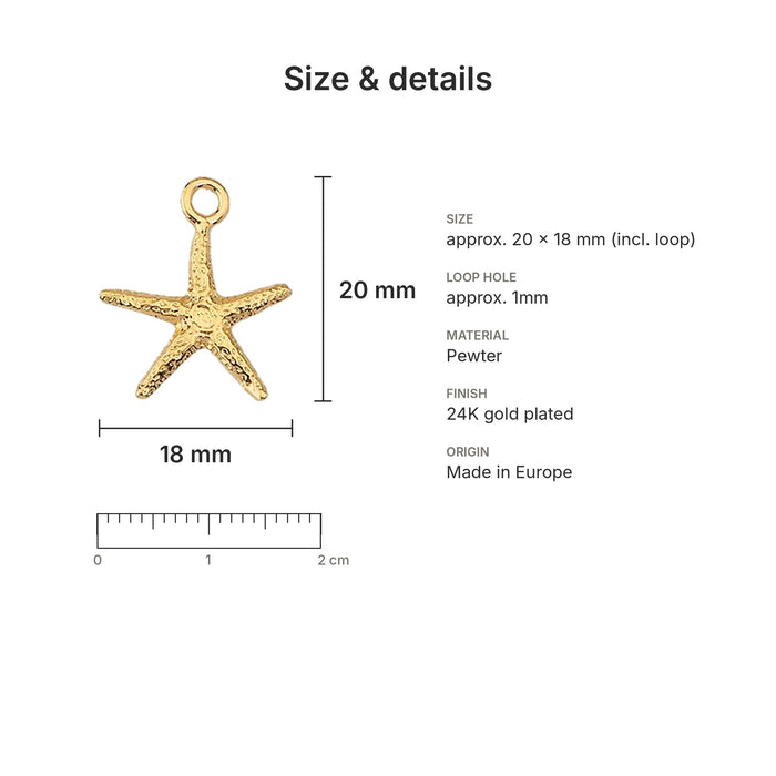 sea star charms size details plated