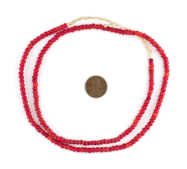 Old Ethiopian Red White Heart Beads (4mm)