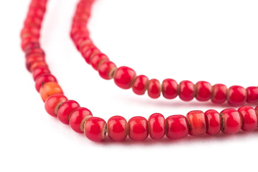 Old Ethiopian Red White Heart Beads (4mm)