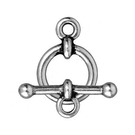 Antiqued Silver Bar & Ring Toggle Clasp Set (12mm) (5 Pack) - The Bead Chest
