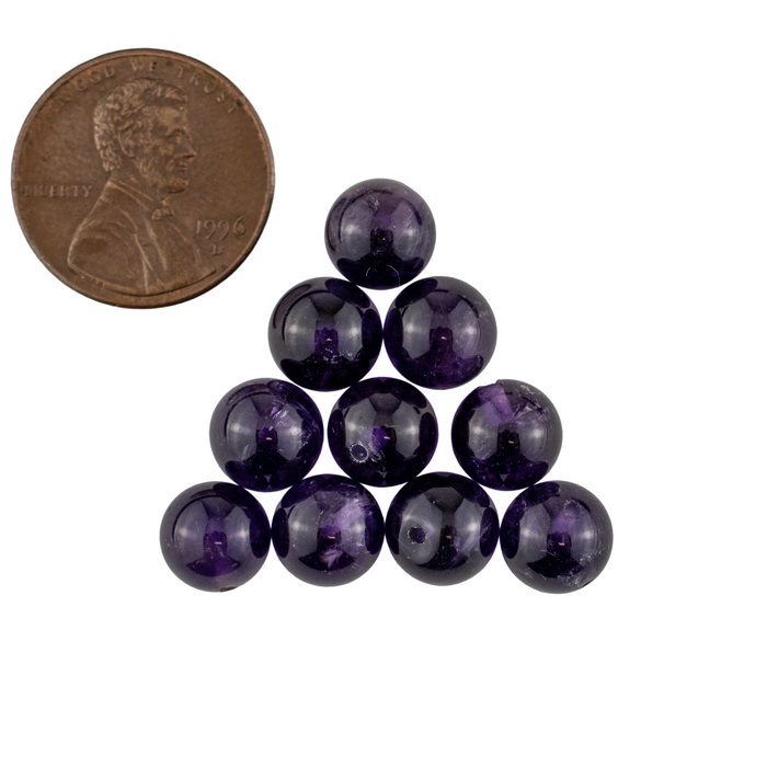 Half-Drilled Round Amethyst Beads (8mm, Set of 10)