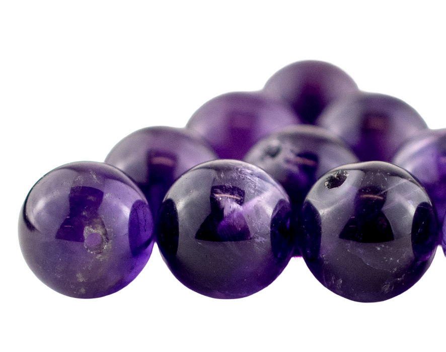 Half-Drilled Round Amethyst Beads (8mm, Set of 10)