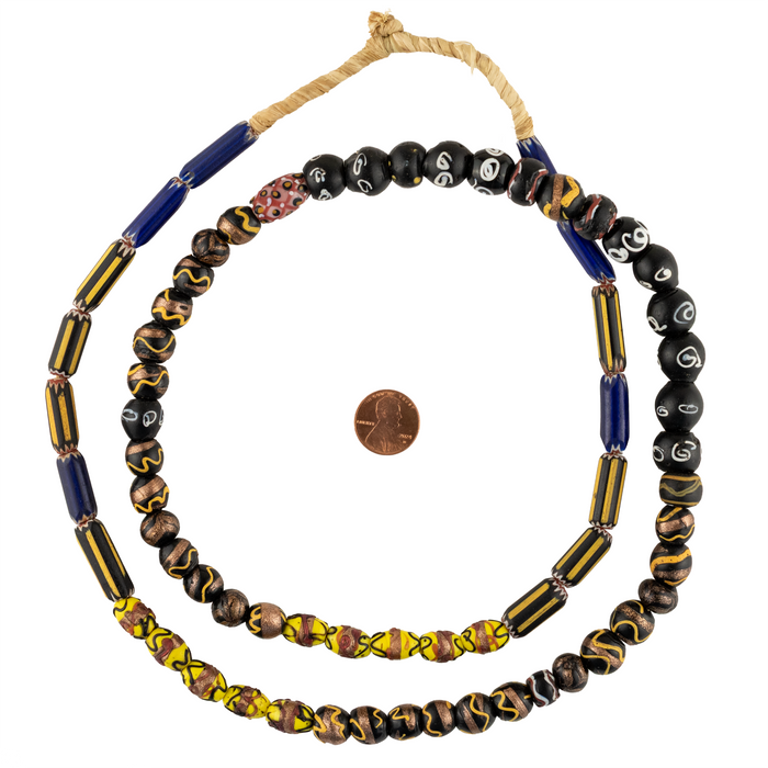 Assorted Antique Yellow Jacket Chevron and Venetian Trade Beads #17767