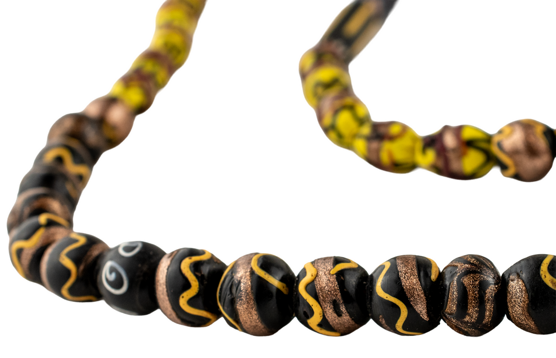 Assorted Antique Yellow Jacket Chevron and Venetian Trade Beads #17767