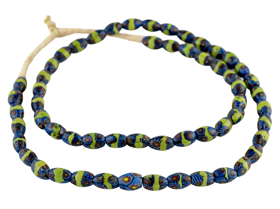 Blue & Green Oval Antique Venetian Millefiori Trade Beads (14x10mm)
