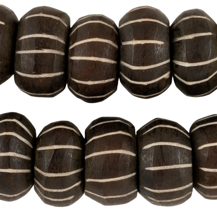 Matte Carved Chevron Dark Brown Bone Beads (Large)