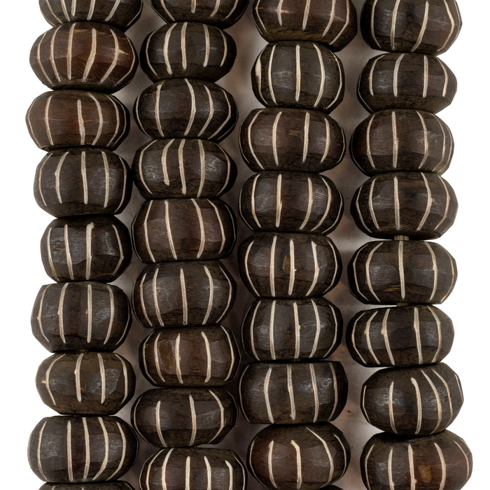 Matte Carved Chevron Dark Brown Bone Beads (Large)