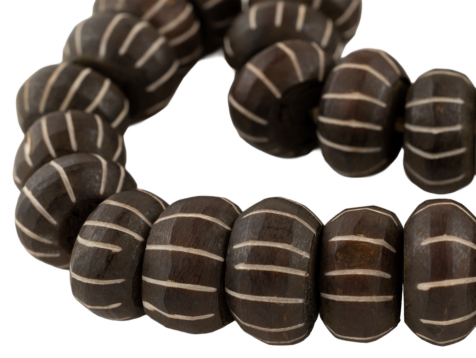 Matte Carved Chevron Dark Brown Bone Beads (Large)
