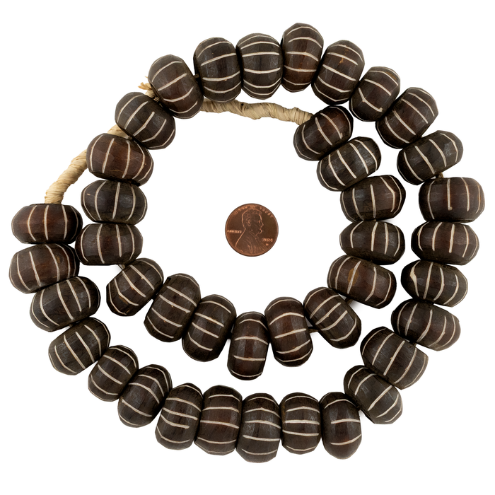 Matte Carved Chevron Dark Brown Bone Beads (Large)