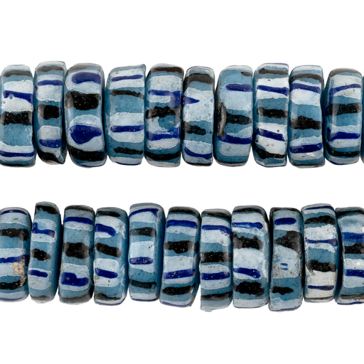 African Blue Chevron-Style Aja Krobo Beads (16mm)