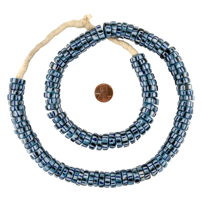 African Blue Chevron-Style Aja Krobo Beads (16mm)