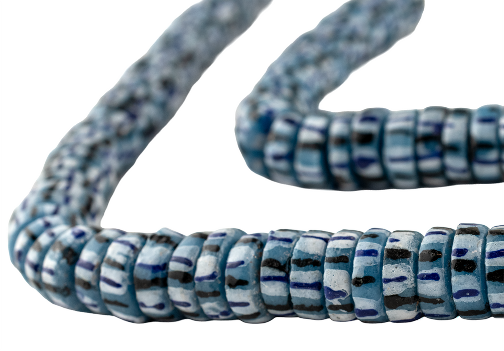 African Blue Chevron-Style Aja Krobo Beads (16mm)