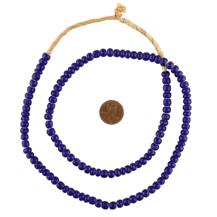 Matte Navy Blue White Heart Beads (7mm)