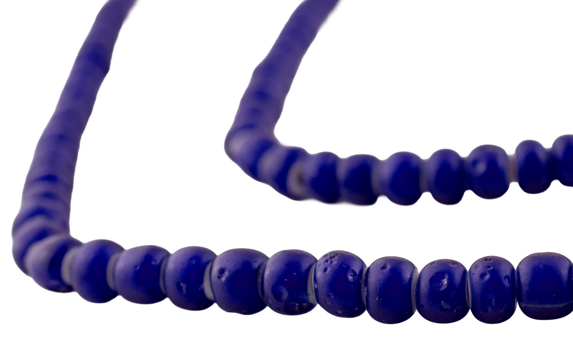 Matte Navy Blue White Heart Beads (7mm)