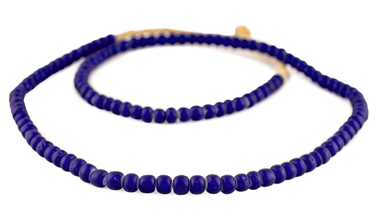 Matte Navy Blue White Heart Beads (7mm)