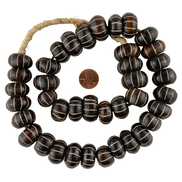 Carved Chevron Dark Brown Bone Beads (Large)