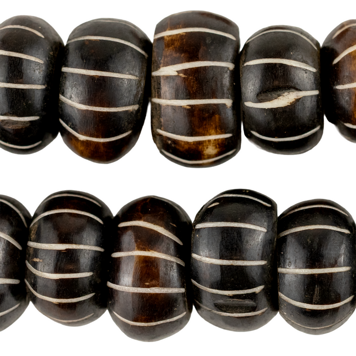 Carved Chevron Dark Brown Bone Beads (Large)