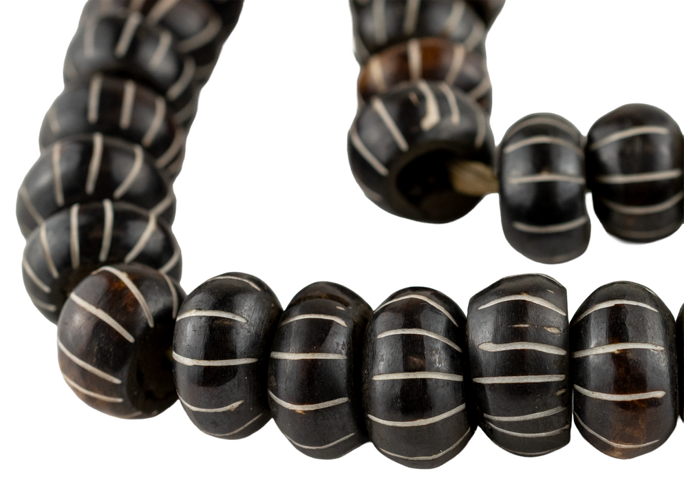 Carved Chevron Dark Brown Bone Beads (Large)