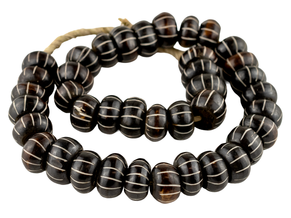 Carved Chevron Dark Brown Bone Beads (Large)