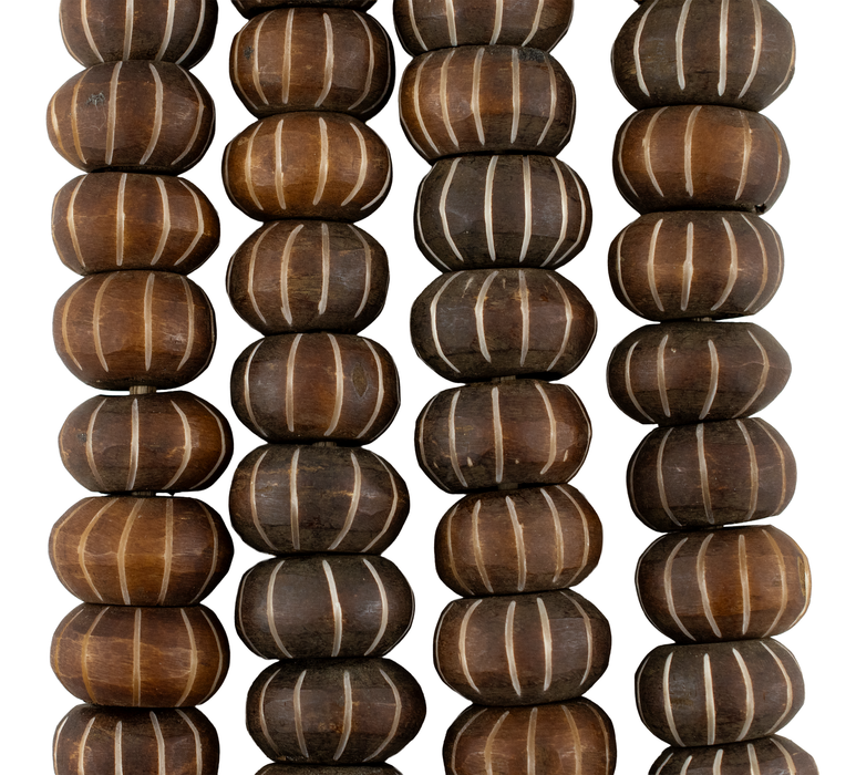 Matte Carved Chevron Brown Bone Beads (Large)