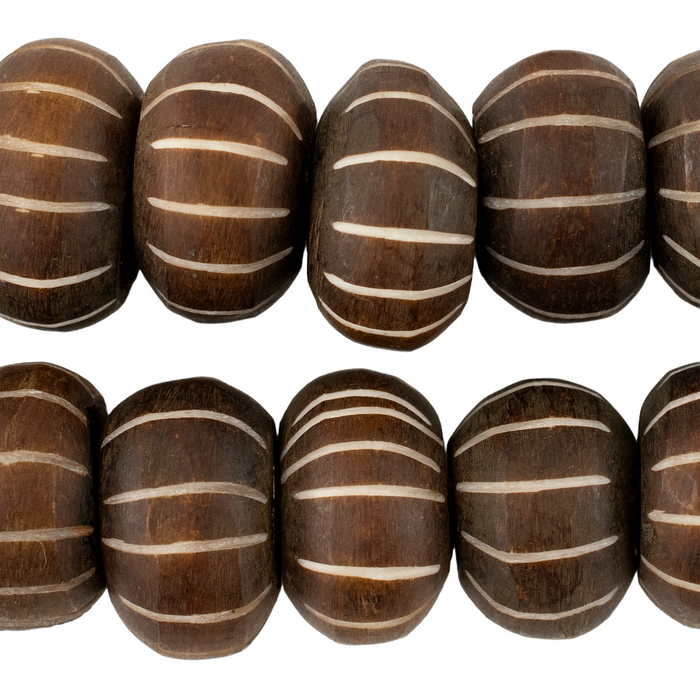 Matte Carved Chevron Brown Bone Beads (Large)