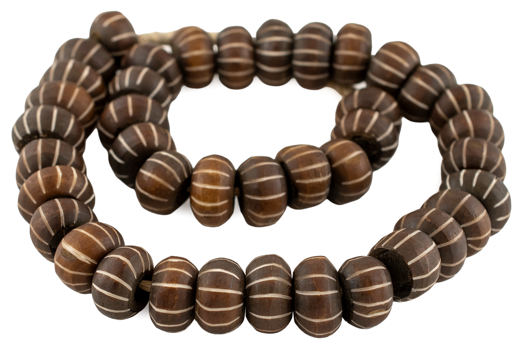 Matte Carved Chevron Brown Bone Beads (Large)