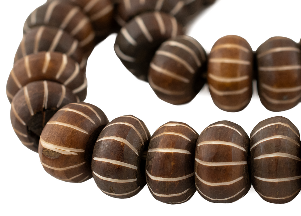 Matte Carved Chevron Brown Bone Beads (Large)
