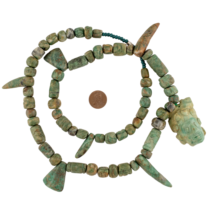 Hand-carved Mayan Jade Beads with Pendant #17605