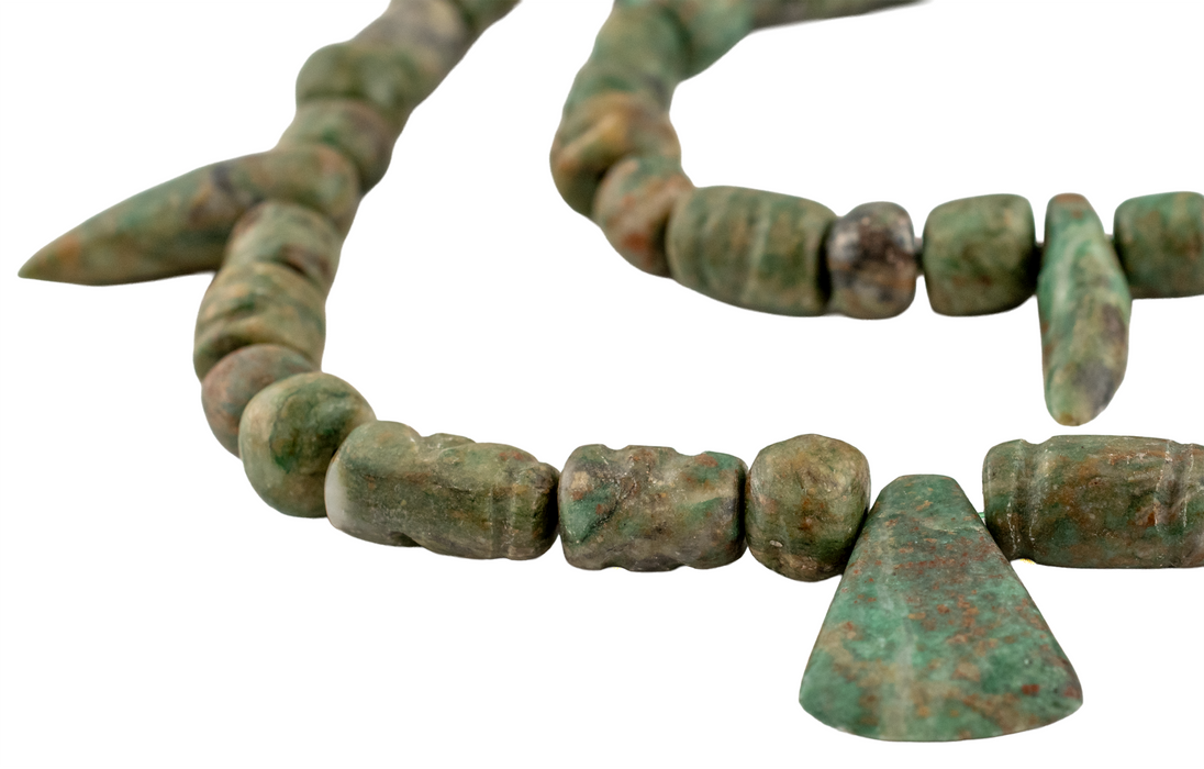 Hand-carved Mayan Jade Beads with Pendant #17605