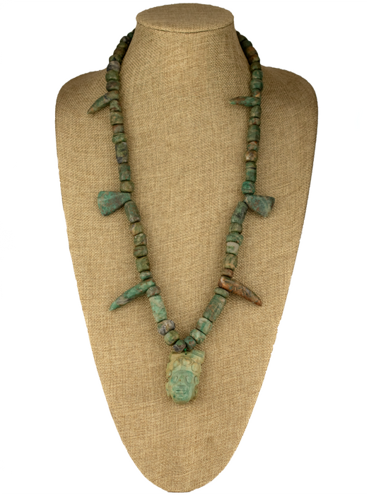 Hand-carved Mayan Jade Beads with Pendant #17605