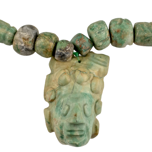 Hand-carved Mayan Jade Beads with Pendant #17605