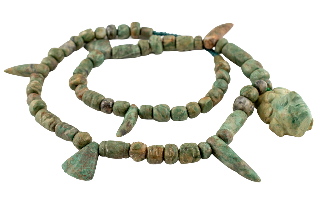 Hand-carved Mayan Jade Beads with Pendant #17605