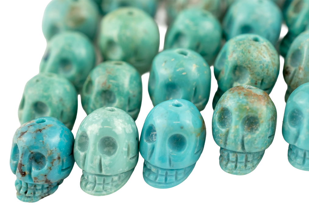 Genuine Carved Turquoise Stone Skull Bead (9x8mm)