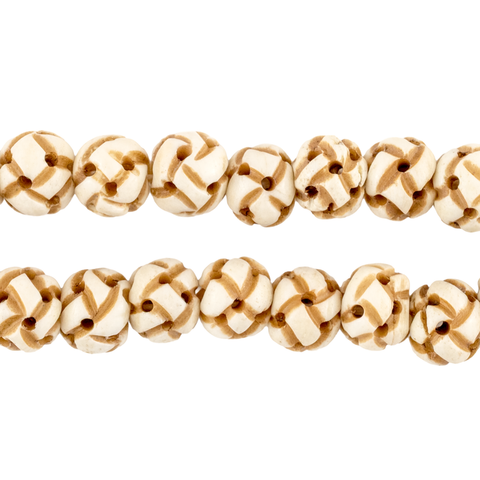 Cream Premium Woven Carved Bone Prayer Beads (10mm)