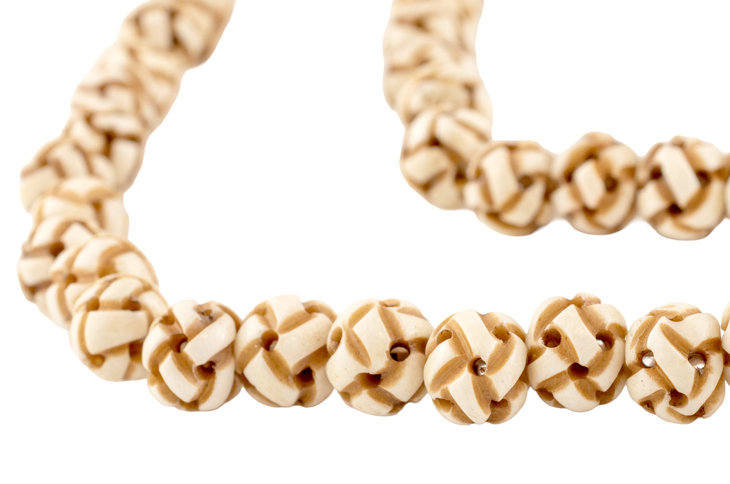Cream Premium Woven Carved Bone Prayer Beads (10mm)