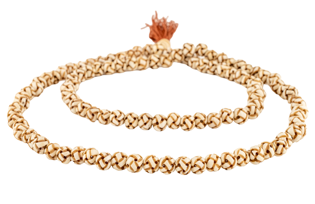 Cream Premium Woven Carved Bone Prayer Beads (10mm)