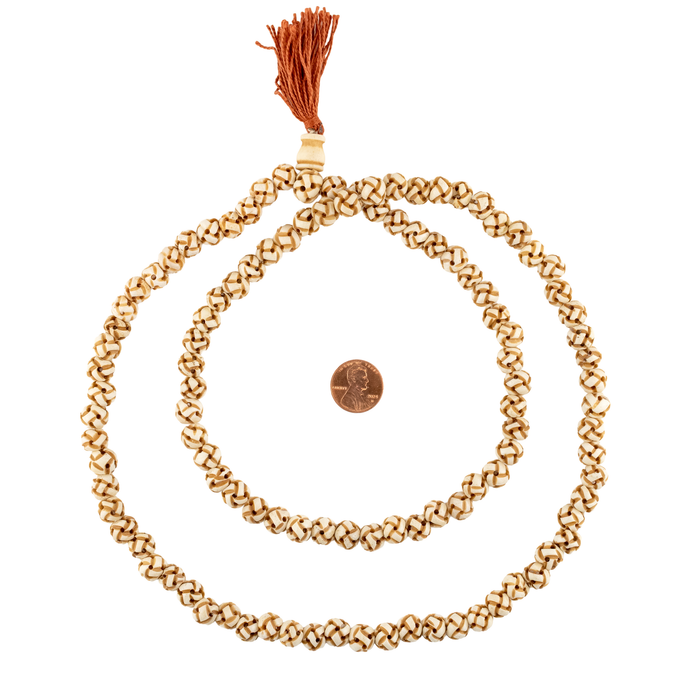 Cream Premium Woven Carved Bone Prayer Beads (10mm)