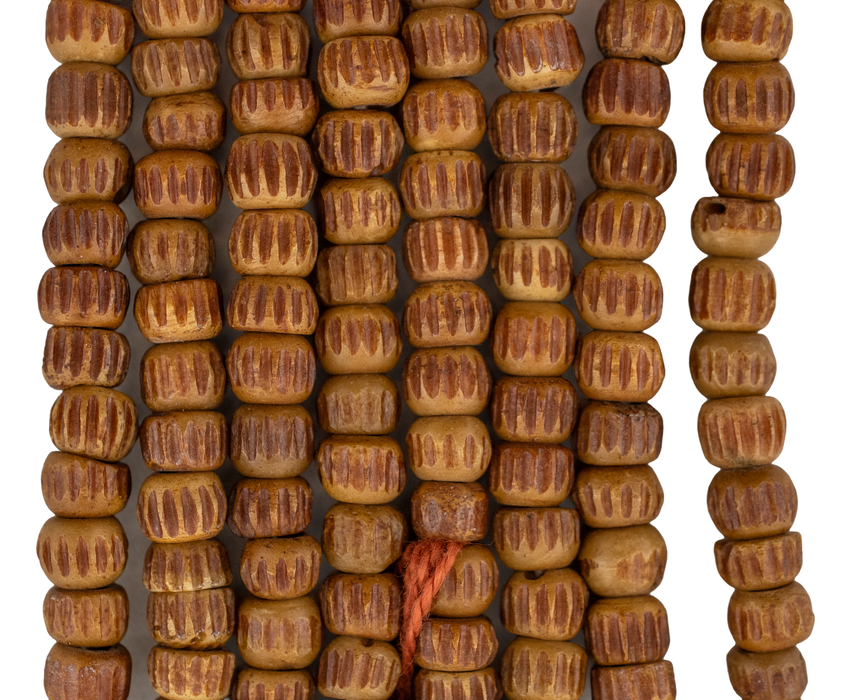 Tan Carved Chevron Bone Mala Beads (6mm)