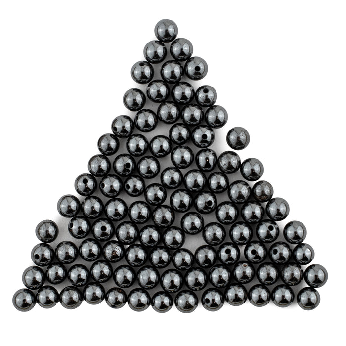 Half-Drilled Round Non-Magnetic Hematite Beads (4mm, Set of 100)
