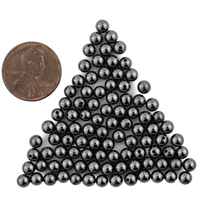 Half-Drilled Round Non-Magnetic Hematite Beads (4mm, Set of 100)