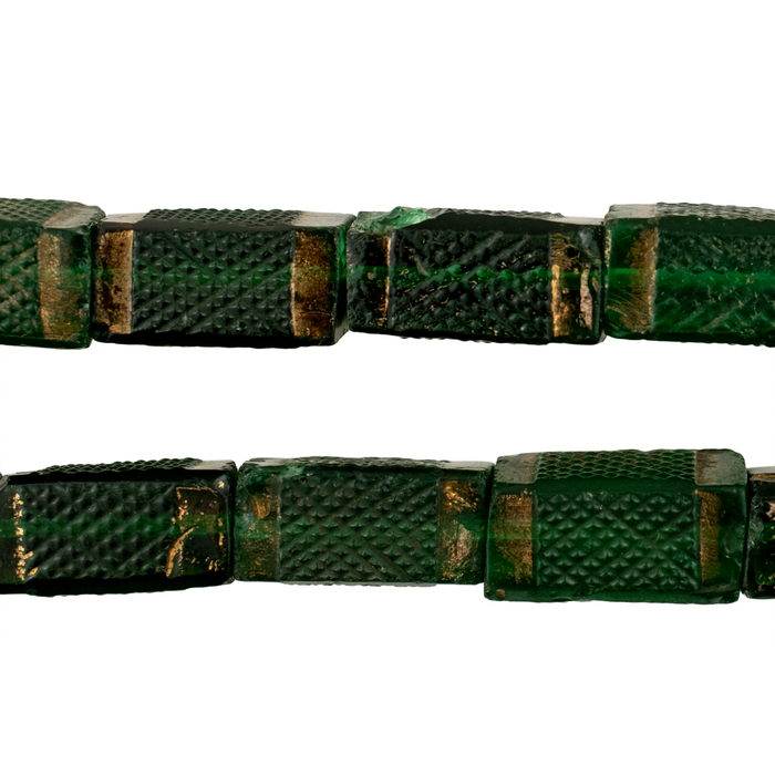 Rare Antique Green Czech Glass Trade Beads with Gold Edges