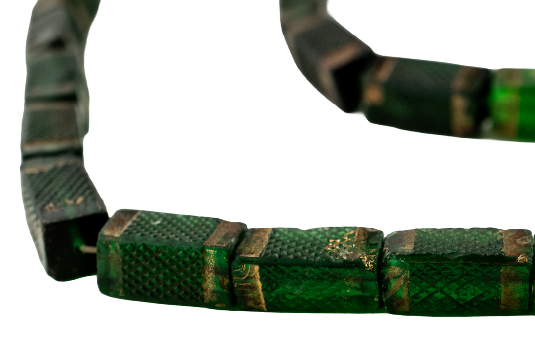 Rare Antique Green Czech Glass Trade Beads with Gold Edges