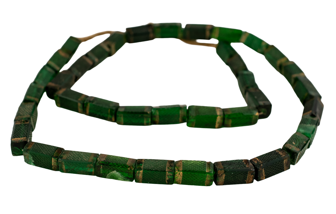 Rare Antique Green Czech Glass Trade Beads with Gold Edges