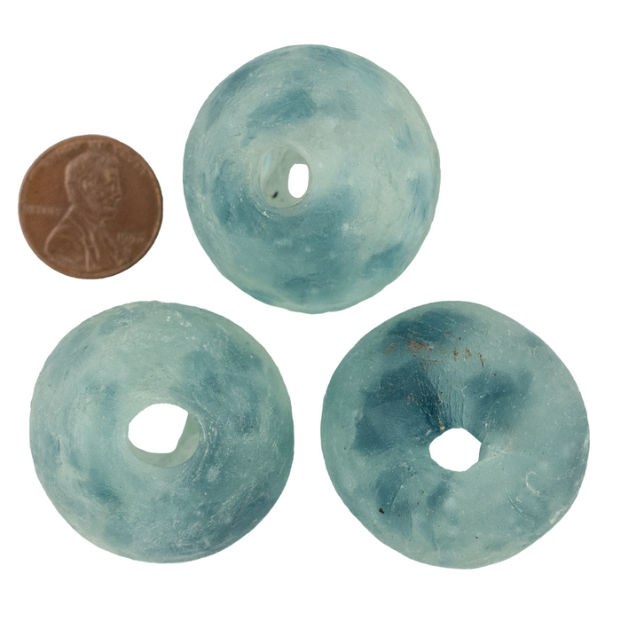 Super Jumbo Blue Wave Marine Recycled Glass Bead (33mm)