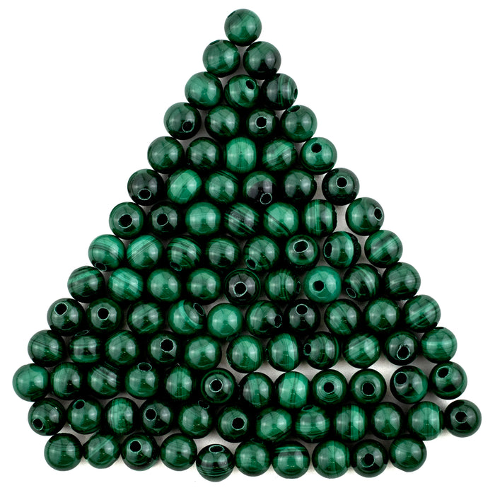 Half-Drilled Round Malachite Beads (7mm, Set of 100)
